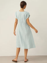 Load image into Gallery viewer, 100% Linen Crescent Collar Flutter Sleeve Midi Dress FIONA