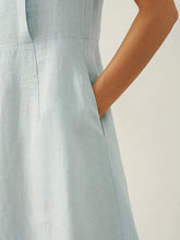 Load image into Gallery viewer, 100% Linen Crescent Collar Flutter Sleeve Midi Dress FIONA