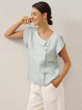 Load image into Gallery viewer, 100% Linen Crescent Collar Flutter Sleeve Top FARA