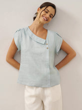 Load image into Gallery viewer, 100% Linen Crescent Collar Flutter Sleeve Top FARA