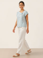 Load image into Gallery viewer, 100% Linen Crescent Collar Flutter Sleeve Top FARA