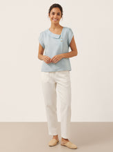 Load image into Gallery viewer, 100% Linen Crescent Collar Flutter Sleeve Top FARA