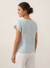 Load image into Gallery viewer, 100% Linen Crescent Collar Flutter Sleeve Top FARA