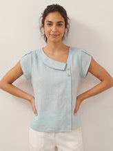 Load image into Gallery viewer, 100% Linen Crescent Collar Flutter Sleeve Top FARA
