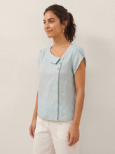Load image into Gallery viewer, 100% Linen Crescent Collar Flutter Sleeve Top FARA