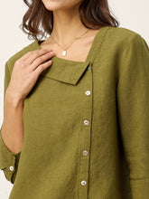 Load image into Gallery viewer, 100% Linen Crescent Neck Button Detail 3/4 Sleeve Top ADALYN