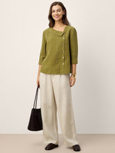Load image into Gallery viewer, 100% Linen Crescent Neck Button Detail 3/4 Sleeve Top ADALYN