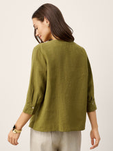 Load image into Gallery viewer, 100% Linen Crescent Neck Button Detail 3/4 Sleeve Top ADALYN