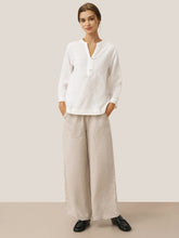 Load image into Gallery viewer, 100% Linen Deep V-Neck Pullover with Button-Trim JOLYNE
