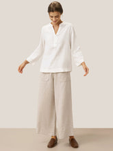 Load image into Gallery viewer, 100% Linen Deep V-Neck Pullover with Button-Trim JOLYNE