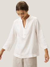 Load image into Gallery viewer, 100% Linen Deep V-Neck Pullover with Button-Trim JOLYNE
