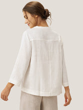Load image into Gallery viewer, 100% Linen Deep V-Neck Pullover with Button-Trim JOLYNE