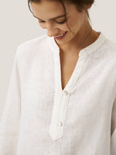 Load image into Gallery viewer, 100% Linen Deep V-Neck Pullover with Button-Trim JOLYNE