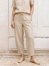 Load image into Gallery viewer, 100% Linen Drawstring Waist Tapered Cropped Pants LANEY