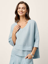 Load image into Gallery viewer, 100% Linen Drop Shoulder Asymmetric Layered Hem Overtop VIOLA