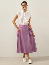 Load image into Gallery viewer, Linen Checked Elastic Waist Skirt ONYX
