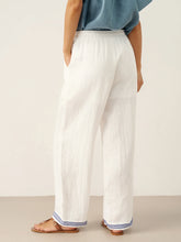 Load image into Gallery viewer, 100% Linen Embroidered Elastic Waist Pants FENE