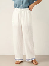 Load image into Gallery viewer, 100% Linen Embroidered Elastic Waist Pants FENE