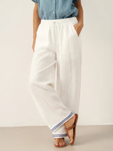 Load image into Gallery viewer, 100% Linen Embroidered Elastic Waist Pants FENE