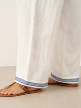 Load image into Gallery viewer, 100% Linen Embroidered Elastic Waist Pants FENE