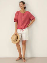 Load image into Gallery viewer, 100% Linen Flutter Sleeve Drawstring Top ZOEY