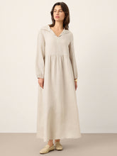 Load image into Gallery viewer, 100% Linen Sculpted-Hood Caftan Maxi Dress LINETTE