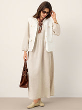 Load image into Gallery viewer, 100% Linen Sculpted-Hood Caftan Maxi Dress LINETTE