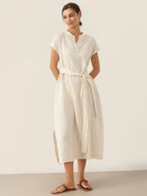 Load image into Gallery viewer, 100% Linen Mandarin Collar Maxi Dress with Detachable Belt MARGARET