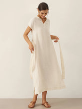 Load image into Gallery viewer, 100% Linen Mandarin Collar Maxi Dress with Detachable Belt MARGARET