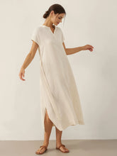 Load image into Gallery viewer, 100% Linen Mandarin Collar Maxi Dress with Detachable Belt MARGARET