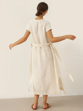 Load image into Gallery viewer, 100% Linen Mandarin Collar Maxi Dress with Detachable Belt MARGARET