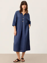 Load image into Gallery viewer, 100% Linen Notch Neck Inverted Pleat Maxi Dress MATILDE