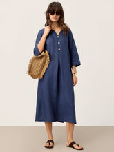 Load image into Gallery viewer, 100% Linen Notch Neck Inverted Pleat Maxi Dress MATILDE