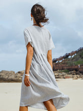 Load image into Gallery viewer, 100% Linen Pinstripe Paneled Short-Sleeved Dress MORGAN