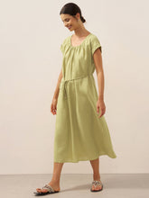 Load image into Gallery viewer, 100% Linen Pleated Crew Neck Maxi Dress with Detachable Tie Straps MIRA