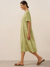 Load image into Gallery viewer, 100% Linen Pleated Crew Neck Midi Dress MILA