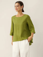 Load image into Gallery viewer, 100% Linen Round Neck Asymmetrical Hem Top BRIANNA