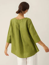 Load image into Gallery viewer, 100% Linen Round Neck Asymmetrical Hem Top BRIANNA