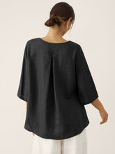 Load image into Gallery viewer, 100% Linen Round Neck Asymmetrical Hem Top BRIANNA