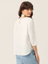 Load image into Gallery viewer, 100% Linen Scoop Neck Slit Back Pullover Top FELICIA