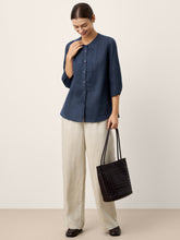 Load image into Gallery viewer, 100% Linen Sculpted Accordion Pleat Crew Neck Shirt RANA