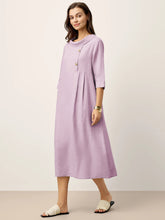Load image into Gallery viewer, 100% Linen Rolled Collar Asymmetric Button Maxi Dress ELARAINE