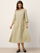 Load image into Gallery viewer, 100% Linen Shirred Waistline Patch Pocket Maxi Dress MARCELLA