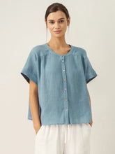 Load image into Gallery viewer, 100% Linen Short Sleeve Crew Neck Shirt FINA