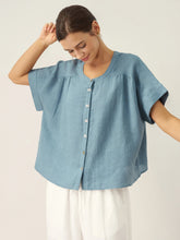 Load image into Gallery viewer, 100% Linen Short Sleeve Crew Neck Shirt FINA