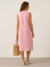 Load image into Gallery viewer, 100% Linen Sleeveless Accordion Pleat Midi Dress TINA