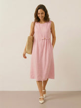 Load image into Gallery viewer, 100% Linen Sleeveless Accordion Pleat Midi Dress TINA
