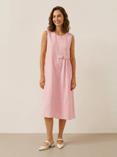 Load image into Gallery viewer, 100% Linen Sleeveless Accordion Pleat Midi Dress TINA