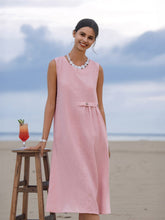 Load image into Gallery viewer, 100% Linen Sleeveless Accordion Pleat Midi Dress TINA
