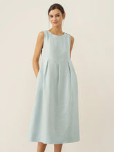 Load image into Gallery viewer, 100% Linen Sleeveless Shoulder Button Midi Dress FREYA